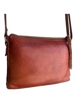 Gorgeous Genuine Soft Leather Double Zip Cognac Crossbody Bag Shoulder Purse
